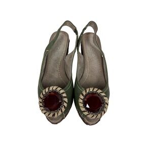 NEW IN BOX! Apepazza Cristallo Green Wedge Sling, Size 9